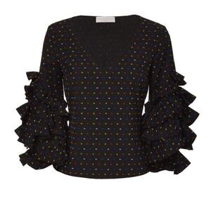Caroline Constas Ruffle Long Sleeve Cotton Blouse Small